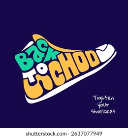 Back to school. Typography of back to school in white yellow green that forms sneakers. Sneakers back to school campaign