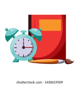 Back to school utensils alarm clock with paint brush cartoons vector ilustration graphic design vector illustration graphic design
