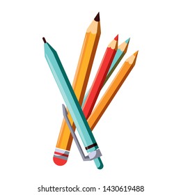 Back to school utensils pen and colors pencils cartoons vector illustration graphic design