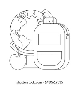Back to school utensils world globe apple and backpack cartoons vector ilustration graphic design vector illustration graphic design