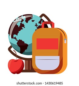 Back to school utensils world globe apple and backpack cartoons vector ilustration graphic design vector illustration graphic design