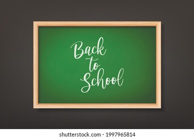 Back to School. Vector 3d Realistic Green Chalkboard, Wooden Frame and Cup with Pencils. Chalkboard Design Template, Banner. Board for Classroom, Front View
