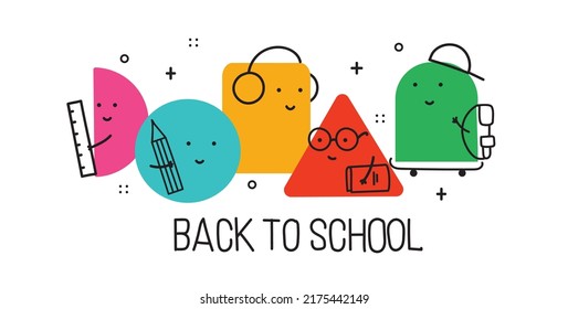 Back To School. Vector Abstract Geometric Shapes Illustration Of Students, Schoolchildren For Poster, Background Or Cover. Back To School.