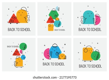 Back to school. Vector abstract geometric shapes illustration of students, schoolchildren for poster, background or cover. Back to school.