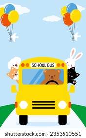 back to school vector background with animals on the school bus for banners, cards, flyers, social media wallpapers, etc.