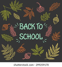 Back to School Vector Background with Autumn leaves. Hand-Drawn Design Elements