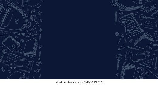 Back to school vector background. Chalk doodles on blackboard