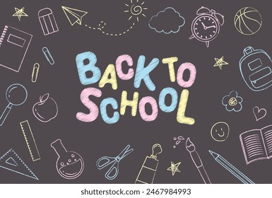 back to school vector background with chalk drawings on a blackboard for banners, cards, flyers, social media wallpapers, etc.