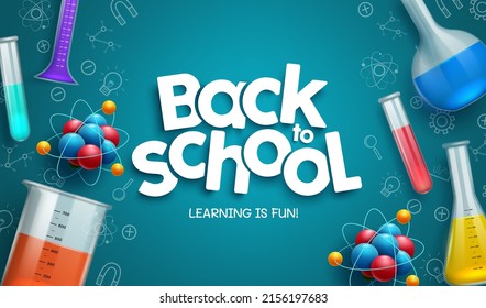 Back to school vector background design. Back to school text with science laboratory elements and knowledge icon in chalkboard for educational lab learning experiment . Vector illustration.
 - Shutterstock ID 2156197683