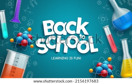 Back to school vector background design. Back to school text with science laboratory elements and knowledge icon in chalkboard for educational lab learning experiment . Vector illustration.
