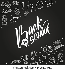 Back to school vector background with doodle education icons. School education, doodle sketch back to school illustration