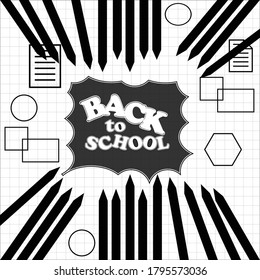 Back to school vector background of education supplies chalk sketches on blackboard. School book, pencils