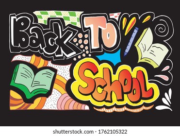 Back to school vector background. Illustration with hand drawn doodles.Concept of education in pop art style on blackboard.