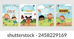 Back to school vector background. poster design with children and education accessories element. Kids hand drawn flat design for web , ads, website and cover template.