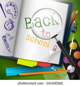 Back to school - vector background with school supplies
