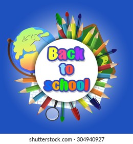 Back to school. Vector background of school supplies and items.