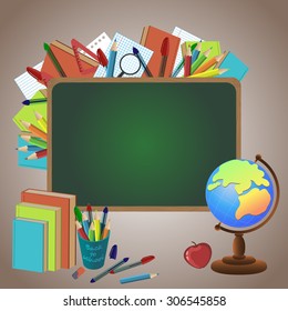 Back to school. Vector background of school supplies and items.