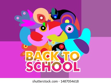 Back to school vector banner or background design with colorful bird characters