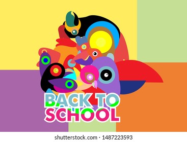 Back to school vector banner or background design with colorful bird characters