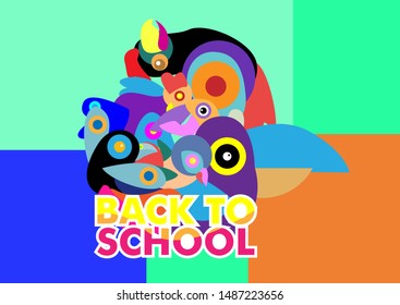 Back to school vector banner or background design with colorful bird characters