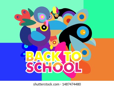 Back to school vector banner or background design with colorful bird characters