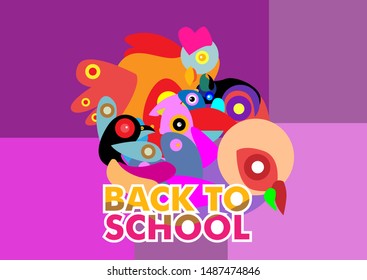 Back to school vector banner or background design with colorful bird characters