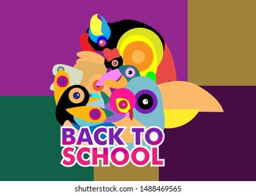 Back to school vector banner or background design with colorful bird characters