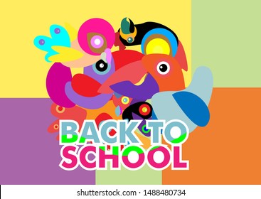 Back to school vector banner or background design with colorful bird characters