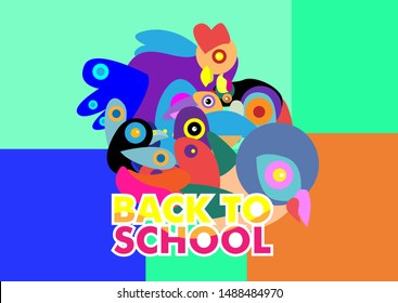 Back to school vector banner or background design with colorful bird characters