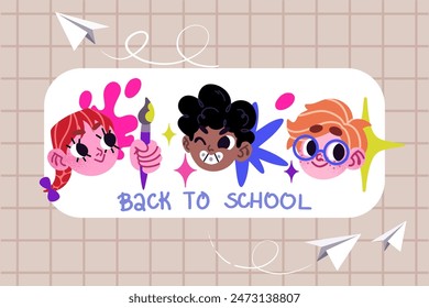 Back to school vector banner. Background design with children and education accessories element. Kids hand drawn flat design for poster , wallpaper, website and cover template.