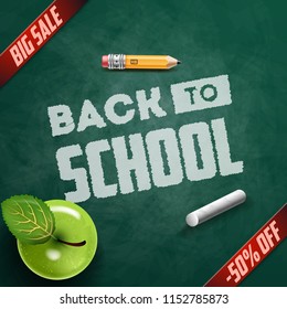 Back to school. Vector banner, brochure, flyer design. Big sale backgroung. Design template
