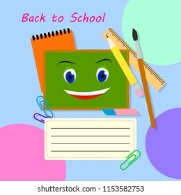 Back to school vector banner design. Education items and space for text in a background.Vector flat illustration.