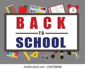 Back to school vector banner design with a education items. Vector illustration. Flat vector.