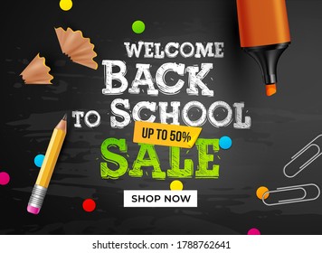 Back to school vector banner design. Education items and space for text in the background. Vector illustration.