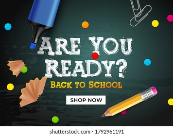 Back to school vector banner design. Education items and space for text in the background. Vector illustration.
