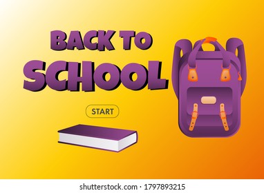 De vuelta a la escuela diseño de banner vectorial para la venta banner, invitación, promoción, afiche de venta, diseño plano colorido. Compras escolares. Ilustración vectorial.