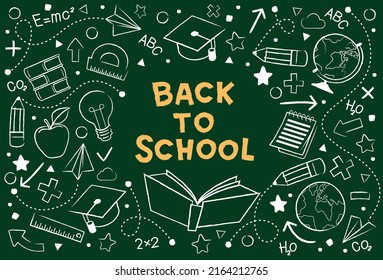 Back to school vector banner design. Set education items in a background. Web page template.