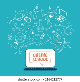 Back to school vector banner design. Set education items in a background. Web page template.