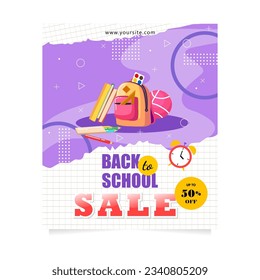 Back to school vector banner. Design with education elements. Flat design for posters , banners, cards and flyers