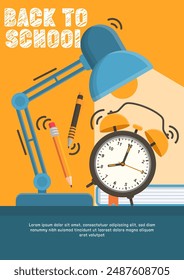 Back to school vector banner with school items and elements. Vector illustration banner.