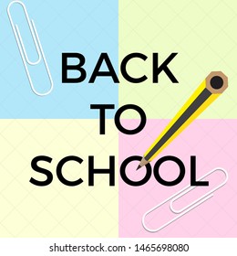 Back to school vector banner, poster card design with wooden pencil and Back to School text