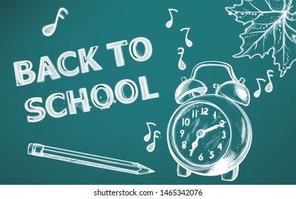 Back to school Vector banner. Sale school supplies promotion advertise poster. Chalk outline drawing texture