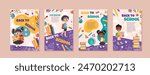 Back to school vector banner set. Flyer design with cute children and education element. Posters with different kids for poster, wallpaper,  print, website. Vector background for your design
