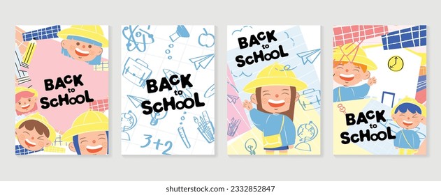 Back to school vector banners. Background design with children and education accessories element. Kids hand drawn flat design for poster , wallpaper, website and cover template.