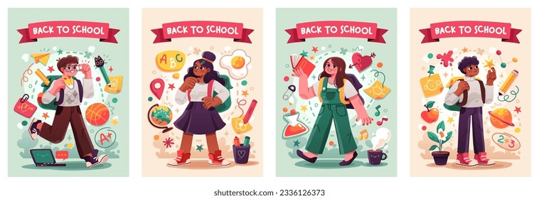 Back to school vector banners. Background design with children and education accessories element. Kids hand drawn flat design for poster , wallpaper, website and cover template.