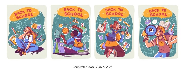 Back to school vector banners. Background design with children and education accessories element. Kids hand drawn flat design for poster , wallpaper, website and cover template.