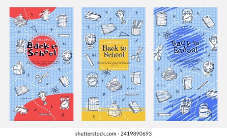 Back to school vector banners. Background design with education accessories element. Kids hand drawn design for poster , wallpaper, website and cover template.	