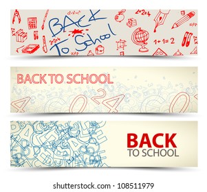 Back to School vector banners with drawings, doodles and letters