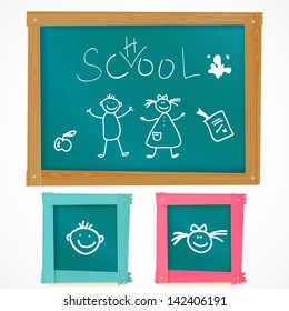 Back to school vector board with doodle hand drawn kids