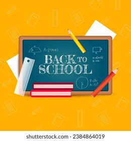 Back to school vector with board and yellow background